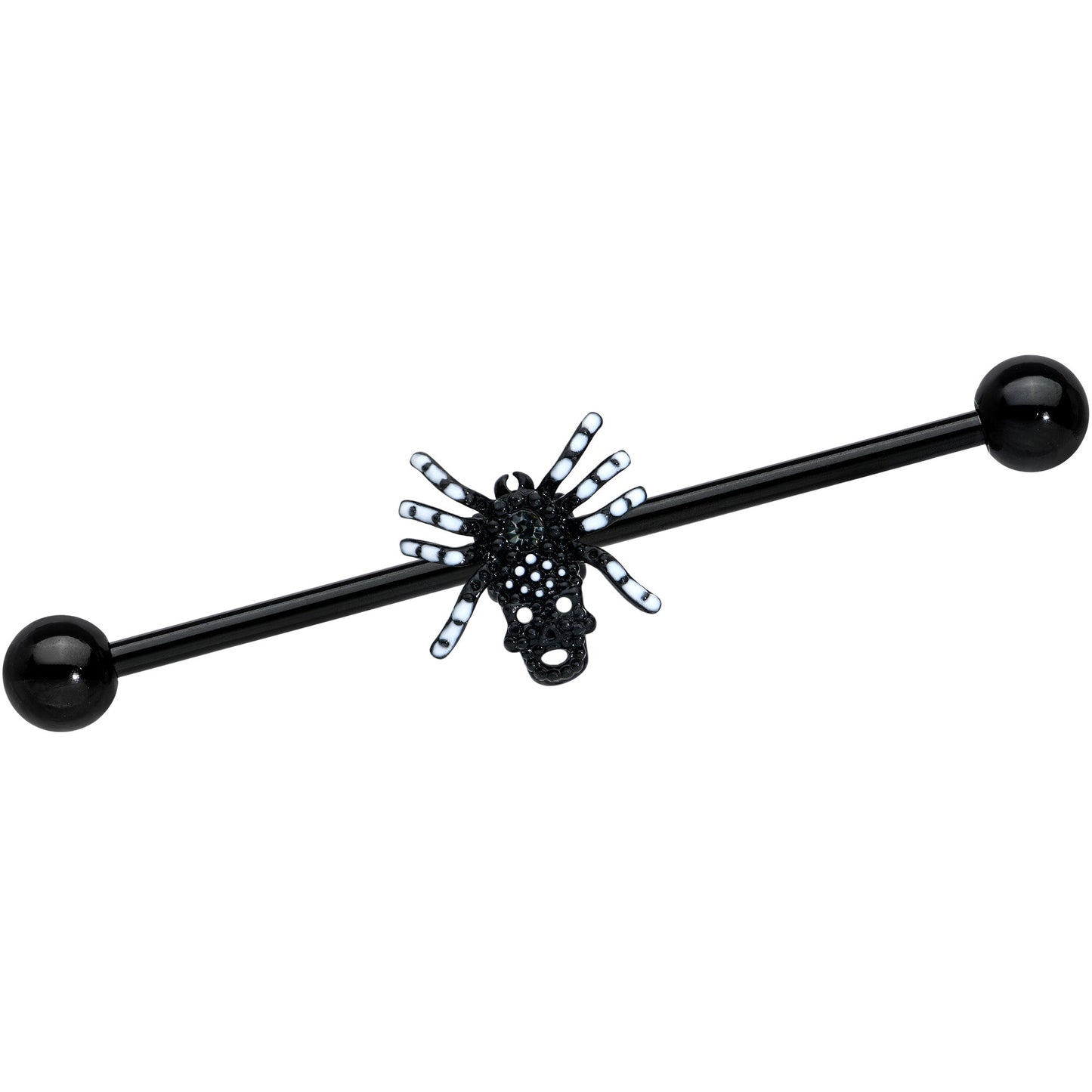 14 Gauge Clear Gem Black Skull Spider Halloween Industrial Barbell 38mm