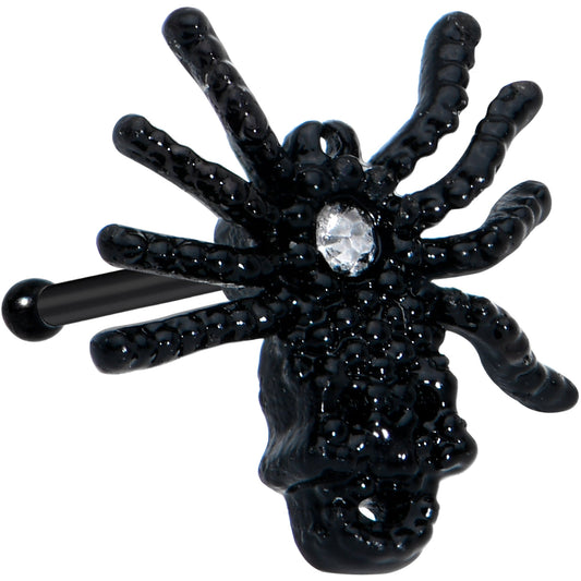 20 Gauge 1/4 Clear Gem Black Spider Halloween Nose Bone