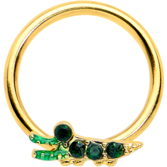 16 Gauge 3/8 Green Gem Gold Tone Happy Alligator BCR Captive Ring