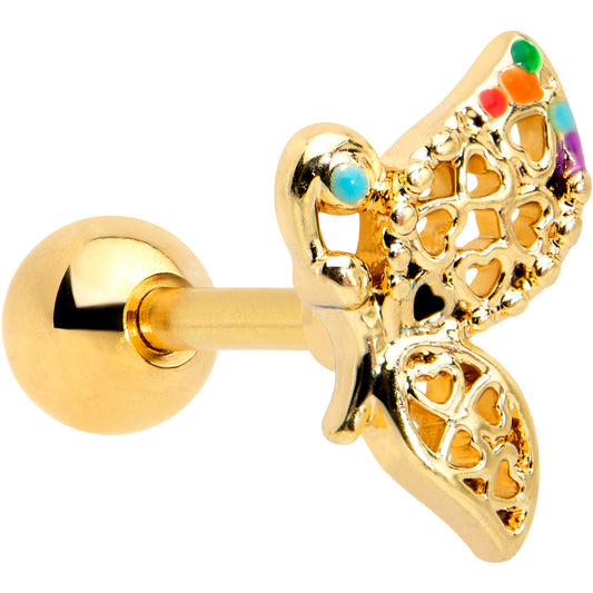 16 Gauge 1/4 Clear CZ Gem Gold Tone Heart Butterfly Cartilage Tragus