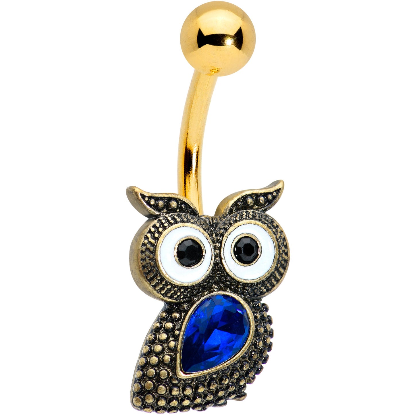 Blue Gem Gold Tone Wide Eyed Owl Belly Ring