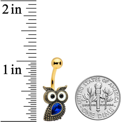 Blue Gem Gold Tone Wide Eyed Owl Belly Ring