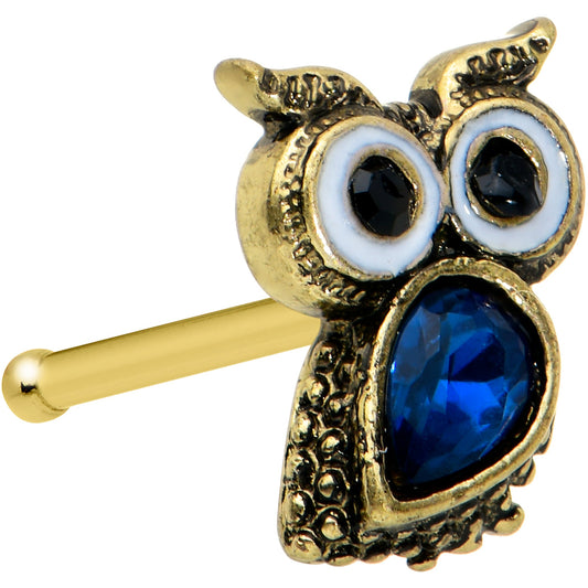 20 Gauge 1/4 Blue Gem Gold Tone Wide Eyed Owl Nose Bone