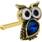 20 Gauge 1/4 Blue Gem Gold Tone Wide Eyed Owl Nose Bone