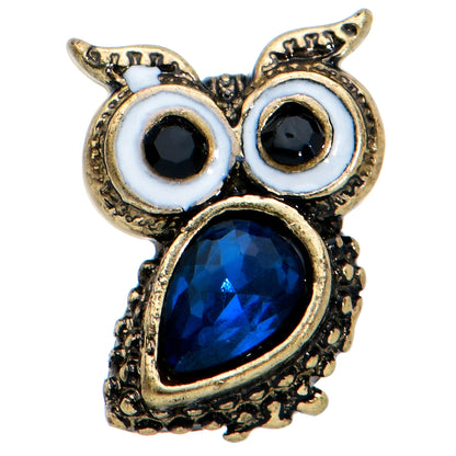 20 Gauge 1/4 Blue Gem Gold Tone Wide Eyed Owl Nose Bone