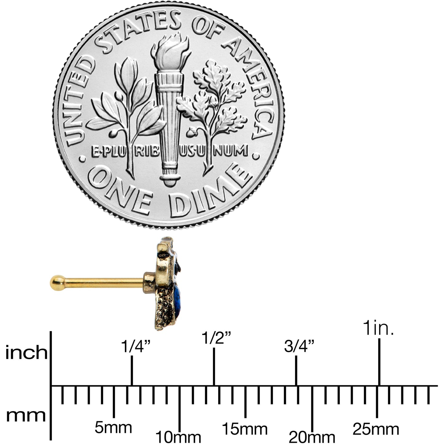 20 Gauge 1/4 Blue Gem Gold Tone Wide Eyed Owl Nose Bone
