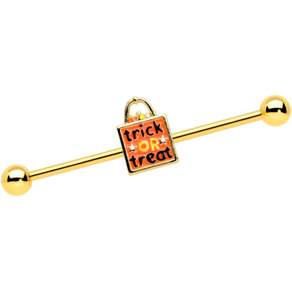 14 Gauge Gold Tone Trick or Treat Halloween Industrial Barbell 38mm