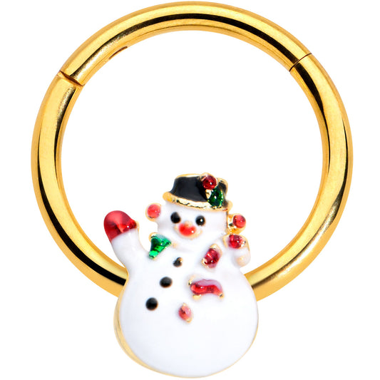 16 Gauge 3/8 Gold Tone Waving Snowman Christmas Hinged Segment Ring