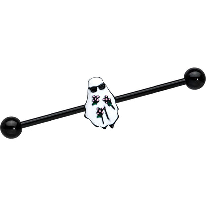 14 Gauge Black Hipster Ghost Halloween Industrial Barbell 38mm