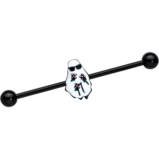 14 Gauge Black Hipster Ghost Halloween Industrial Barbell 38mm