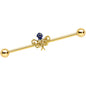 14 Gauge Gold Tone Textured Blue Octopus Industrial Barbell 38mm