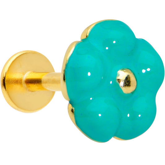 16 Gauge 1/4 Gold Tone Little Green Flower Labret Monroe Tragus