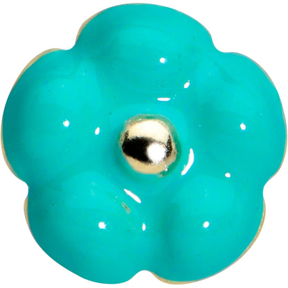 16 Gauge 1/4 Gold Tone Little Green Flower Labret Monroe Tragus