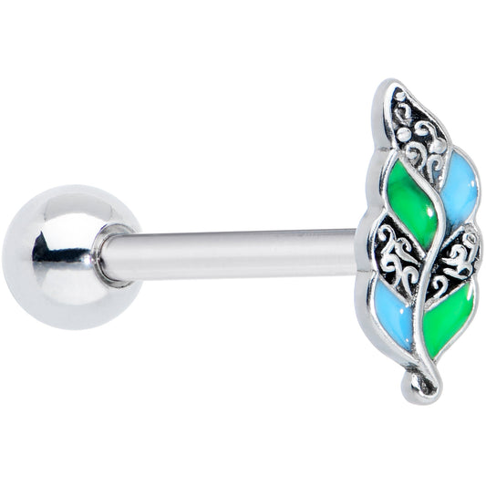 Filigree Blue Green Leaves Barbell Tongue Ring