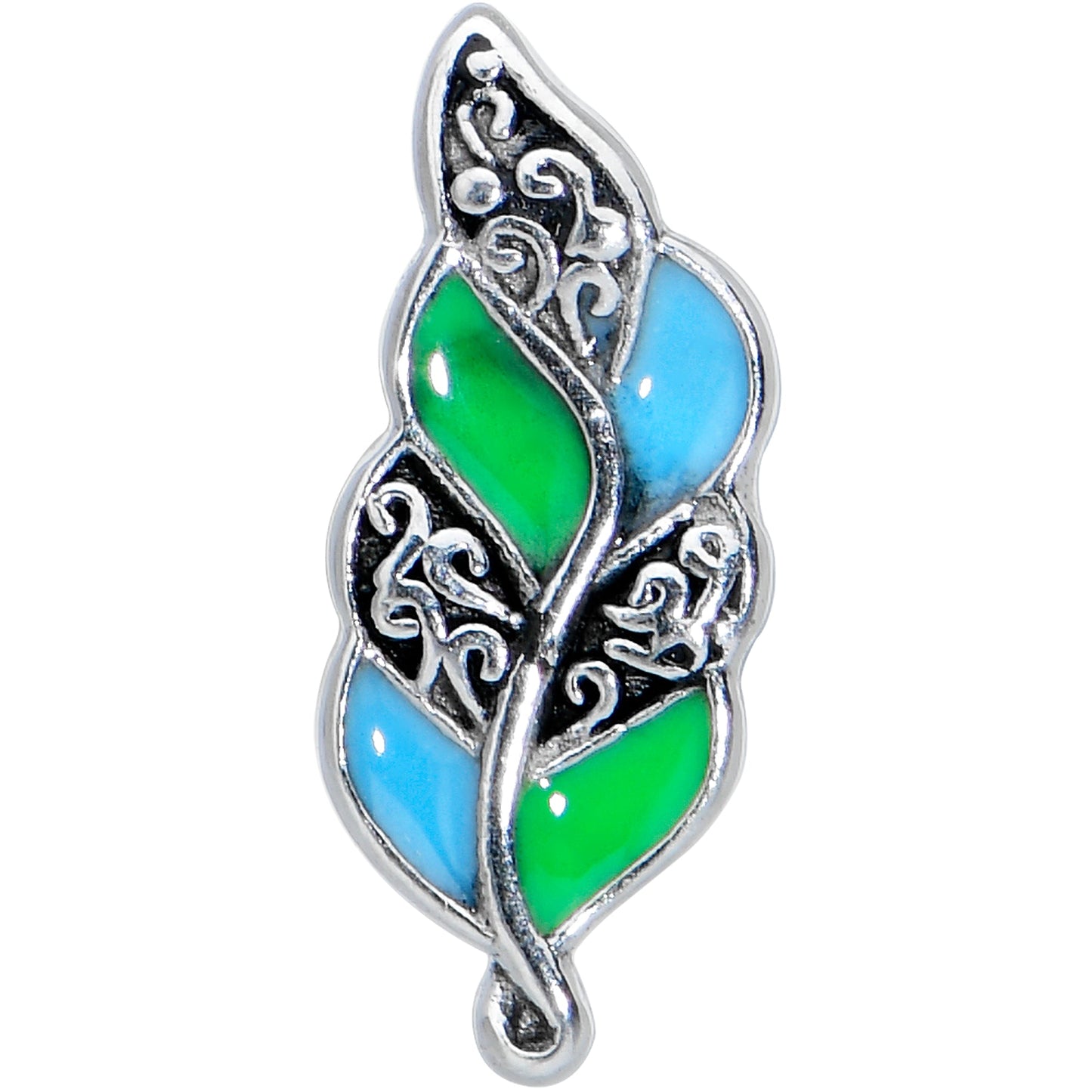 Filigree Blue Green Leaves Barbell Tongue Ring