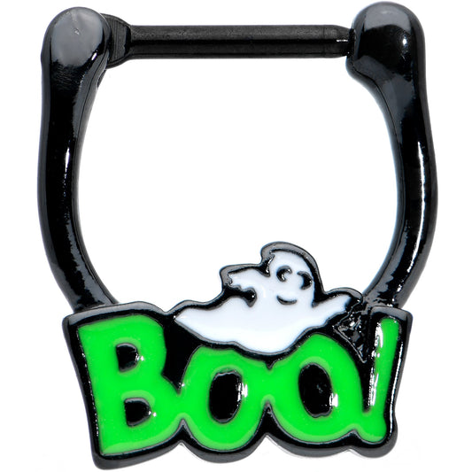 16 Gauge 3/8 Black Green Boo Ghost Halloween Cartilage Clicker Ring