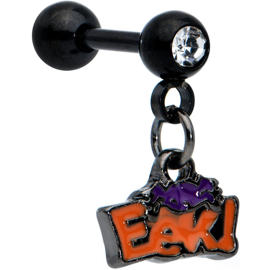 16 Gauge 1/4 Clear Gem Black Eek Spider Dangle Cartilage Earring