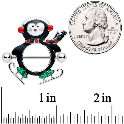 14 Gauge 9/16 Red Green Gem Skate Penguin Christmas Nipple Shield Set