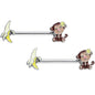 14 Gauge 1/2 Banana Monkey Barbell Nipple Ring Set