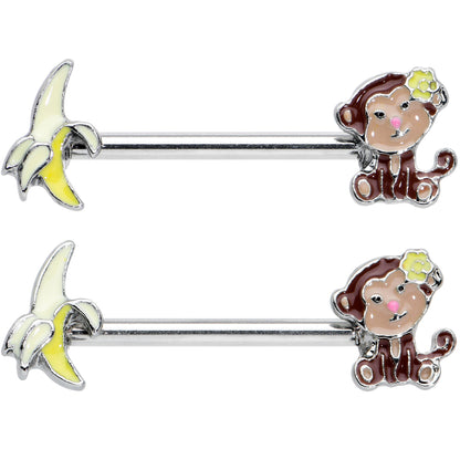 14 Gauge 1/2 Banana Monkey Barbell Nipple Ring Set