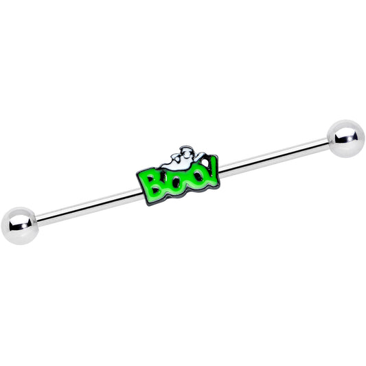 14 Gauge Green Boo Smile Ghost Halloween Industrial Barbell 38mm