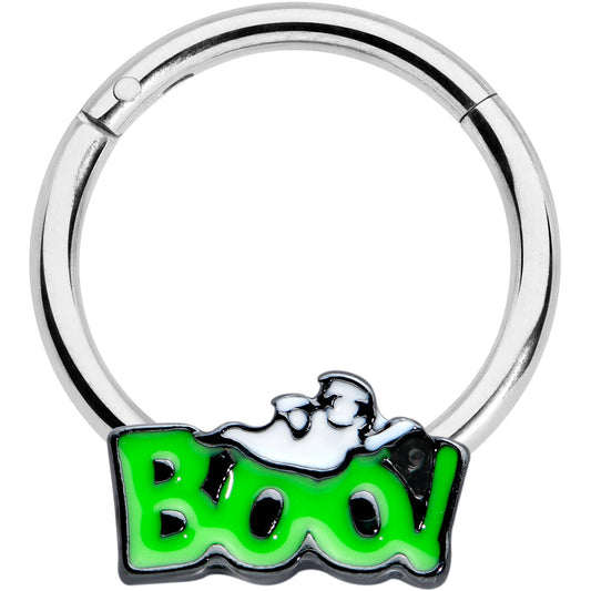 16 Gauge 3/8 Green Boo Smile Ghost Halloween Hinged Segment Ring