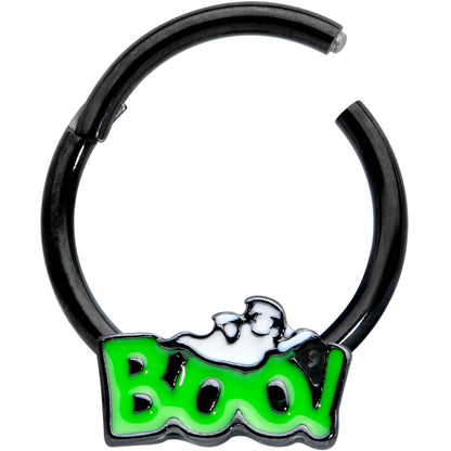 16 Gauge 3/8 Black Green Boo Smile Ghost Halloween Hinged Segment Ring