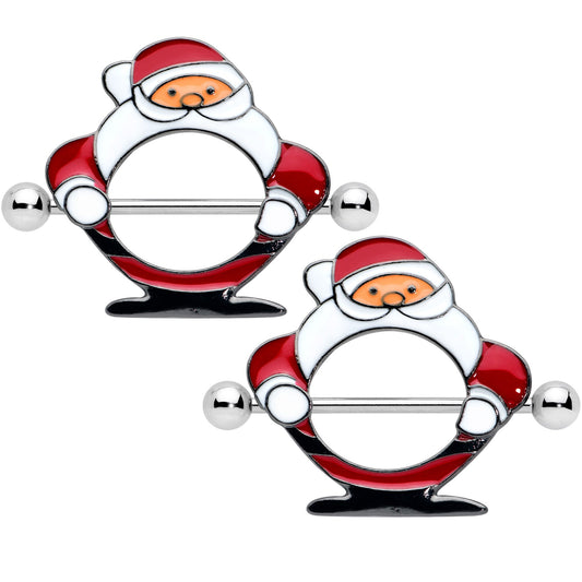 14 Gauge 5/8 Ooh Jolly Santa Claus Christmas Nipple Shield Set