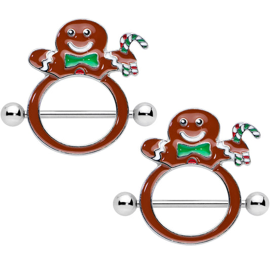 14 Gauge 11/16 Festive Gingerbread Man Christmas Nipple Shield Set