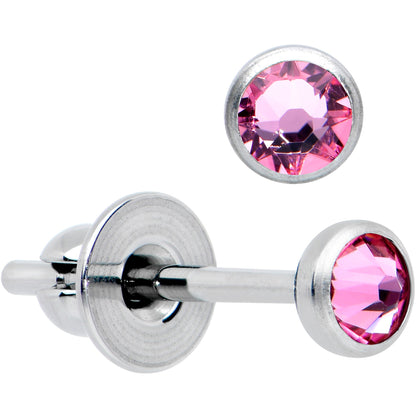 3mm Pink Gem Bezel G23 Titanium Post Stud Earrings