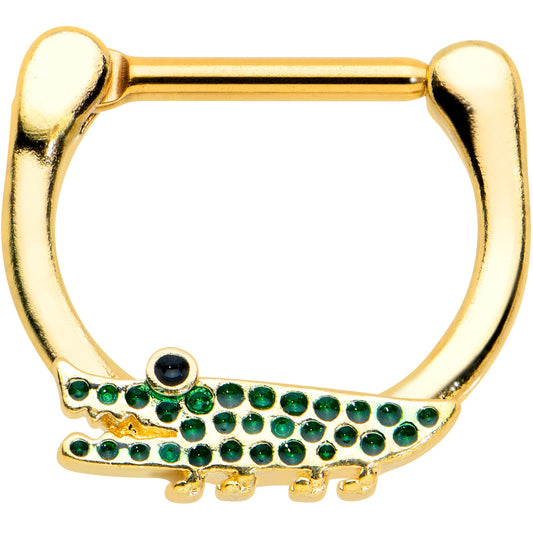 16 Gauge 5/16 Gold Tone Green Hungry Alligator Cartilage Clicker