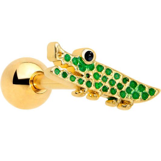 16 Gauge 1/4 Gold Tone Green Hungry Alligator Cartilage Tragus Earring