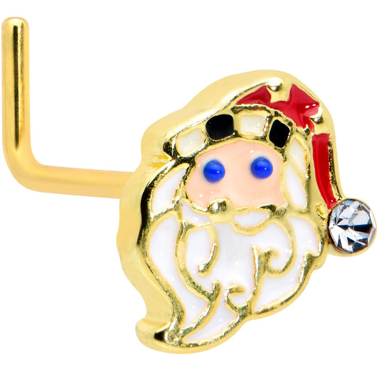 20 Gauge 7mm Clear Gem Gold Tone Santa Christmas L Shape Nose Ring