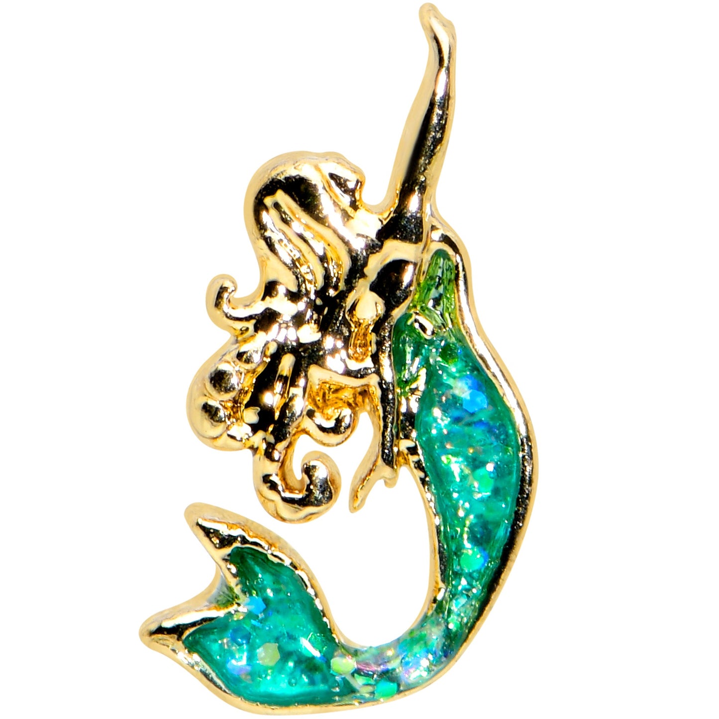 20 Gauge 1/4 Green Faux Opal Curvy Mermaid Nose Bone