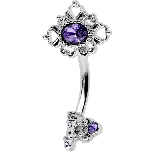 Purple Gem Unlock My Heart Key Valentines Day Double Mount Belly Ring