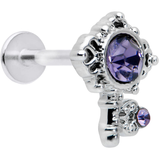 16 Gauge 5/16 Purple Gem Unlock My Heart Key Labret Monroe Tragus