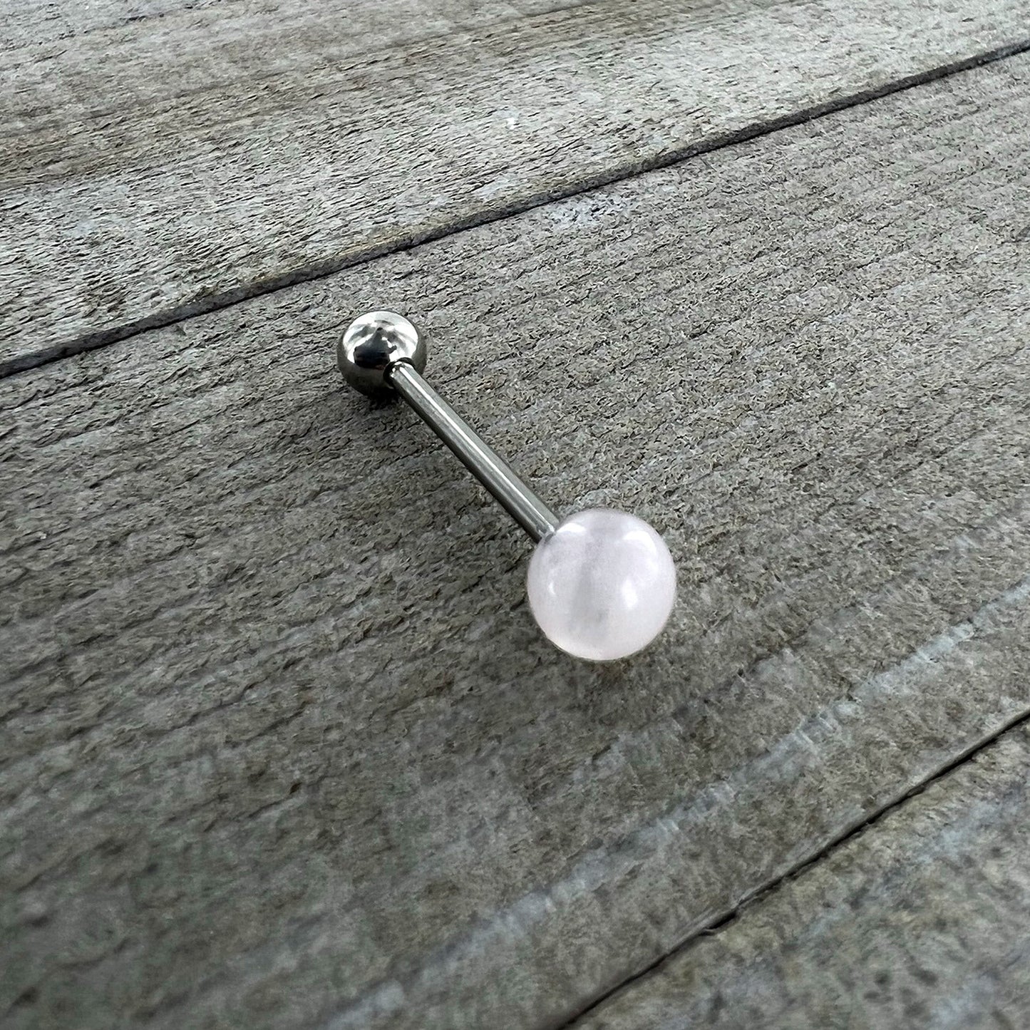 Pink Synthetic Light Rose Quartz Barbell Tongue Ring