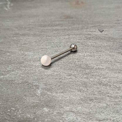 Pink Synthetic Light Rose Quartz Barbell Tongue Ring