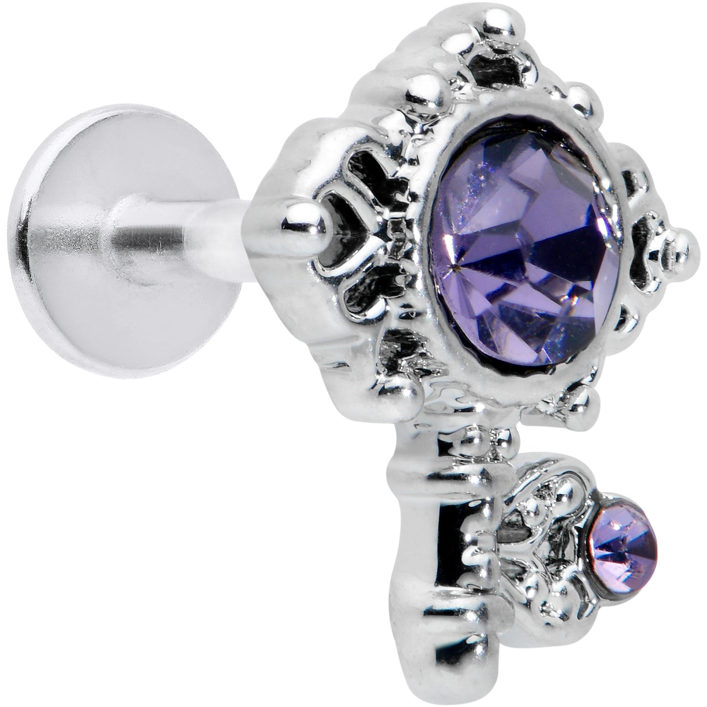 16 Gauge 1/4 Purple Gem Unlock My Heart Key Labret Monroe Tragus