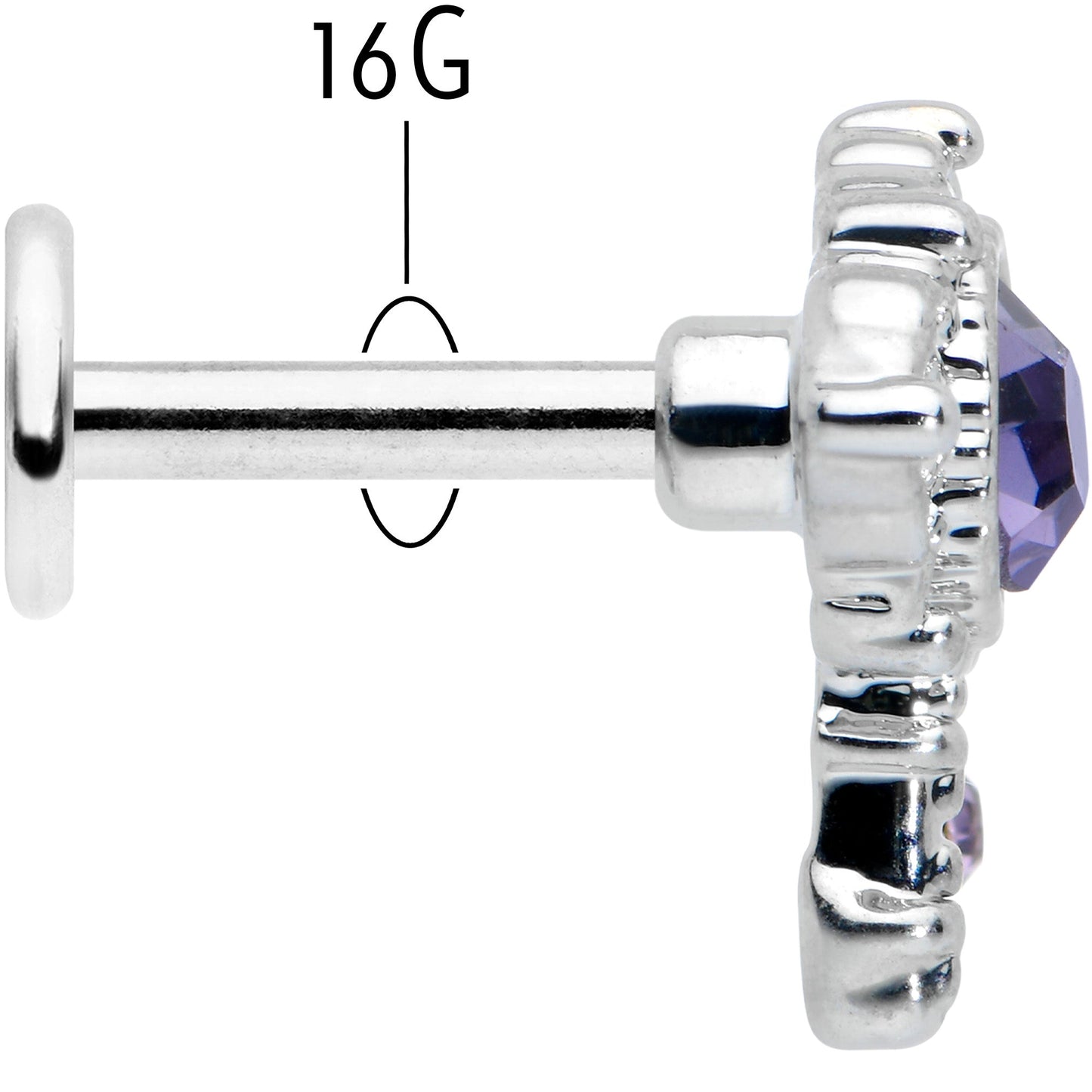 16 Gauge 1/4 Purple Gem Unlock My Heart Key Labret Monroe Tragus