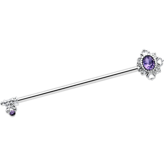 14 Gauge Purple Gem Unlock My Heart Key Industrial Barbell 38mm