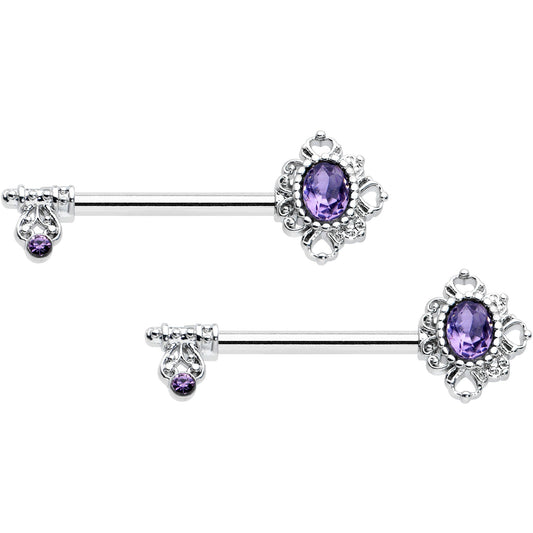 14 Gauge 9/16 Purple Gem Unlock My Heart Key Barbell Nipple Ring Set