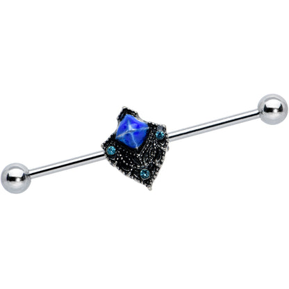 14 Gauge Blue Gem Rococo Blues Elegant Industrial Barbell 38mm