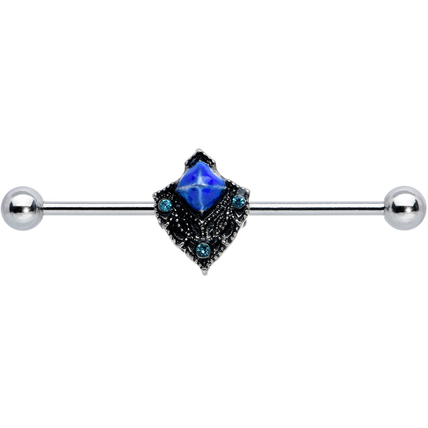 14 Gauge Blue Gem Rococo Blues Elegant Industrial Barbell 38mm