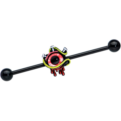 14 Gauge Black Spiky Eyeball Halloween Industrial Barbell 38mm