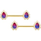 14 Gauge 9/16 Purple Tourmaline Gold Tone Drop Barbell Nipple Ring Set