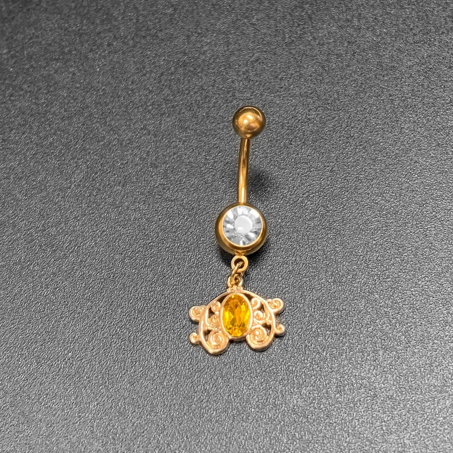 Clear Yellow Gold Tone Duet Scroll Dangle Belly Ring