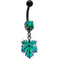 Green Synthetic Opal Black Fall Green Leaf Dangle Belly Ring