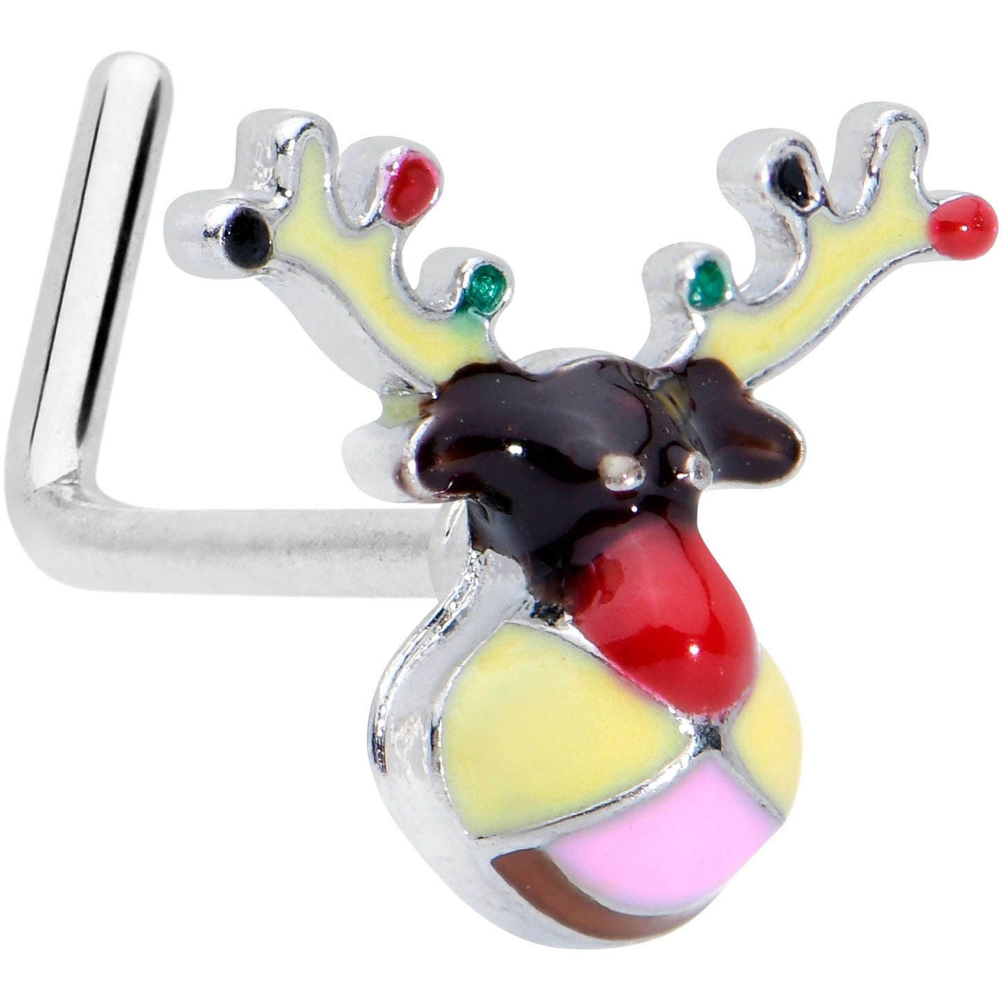 20 Gauge 7.5mm Colorful Reindeer Christmas L Shape Nose Ring