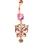 Pink CZ Gem Rose Gold Tone Butterfly Dangle Belly Ring